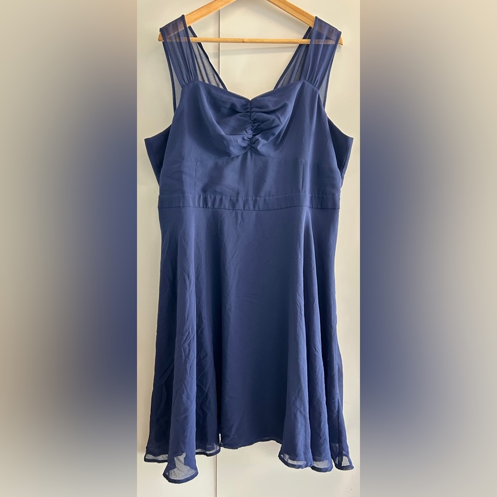 ModCloth Women’s Dress Size 1X Navy Blue Semi Sheer Formal Party Preppy Classic